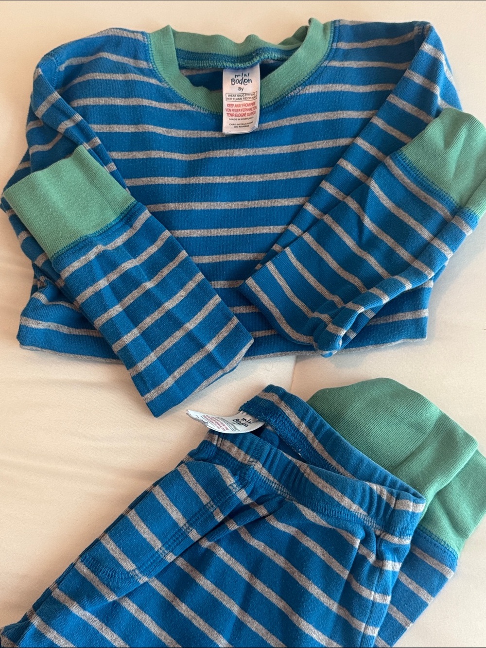 Mini Boden Blue and Green Striped Pajama Set - Boys 8y